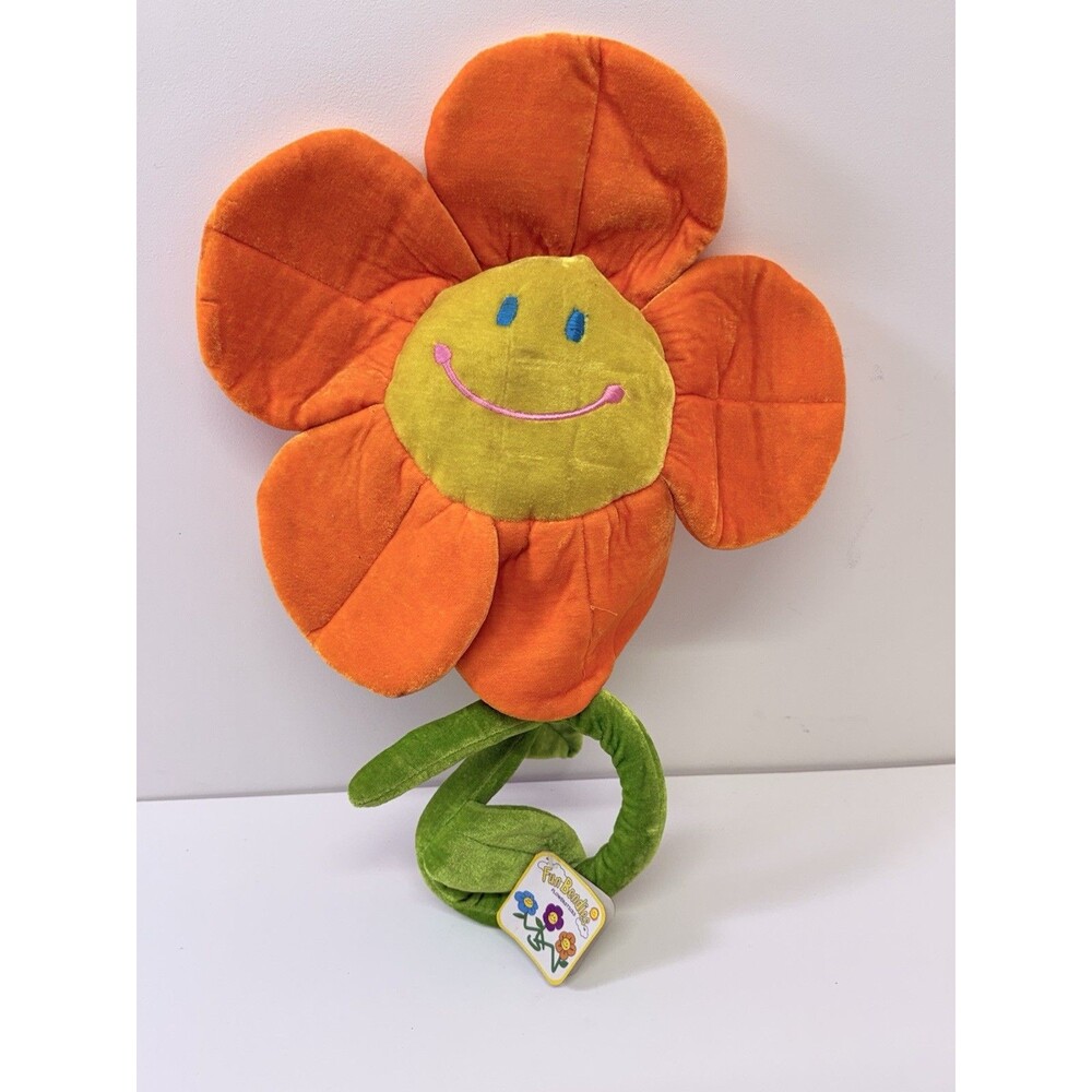 Vintage Fun Bendies Flowersticks Orange Smiley Face Plush Bendable Flower NWT